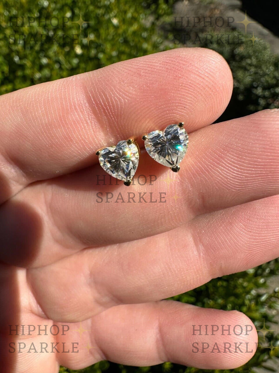 Moissanite Heart Shape Solitaire Stud Earrings - 14k Gold Vermeil & 925 Silver