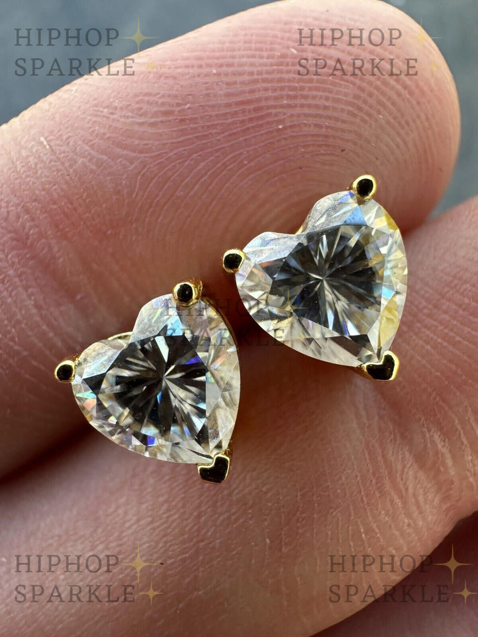 Moissanite Heart Shape Solitaire Stud Earrings - 14k Gold Vermeil & 925 Silver