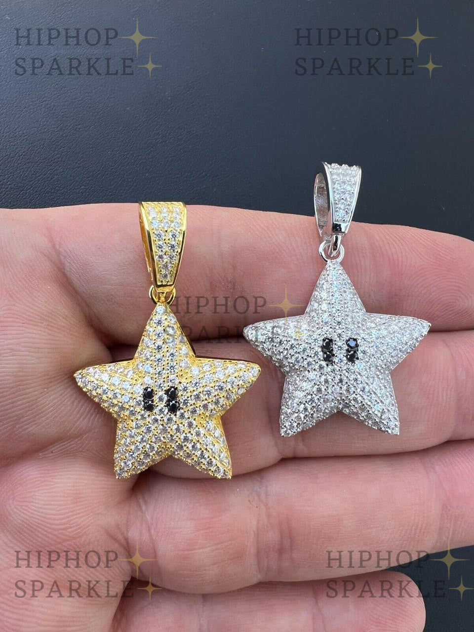 Moissanite Mario Super Star Iced Out Pendant - 14k Gold Vermeil or 925 Silver