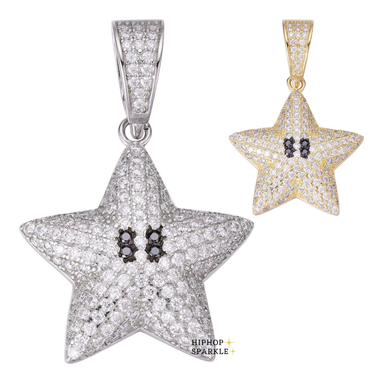 Moissanite Mario Super Star Iced Out Pendant - 14k Gold Vermeil or 925 Silver