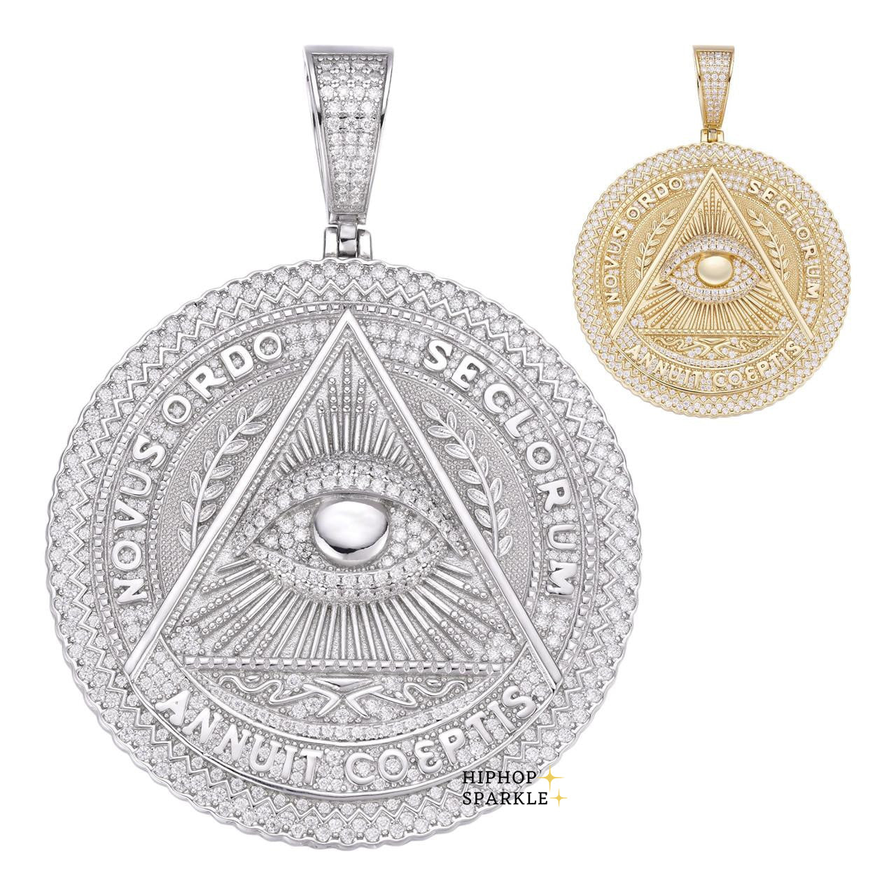 Moissanite Illuminati Eye Masonic Medallion - 14k Gold Vermeil or 925 Silver