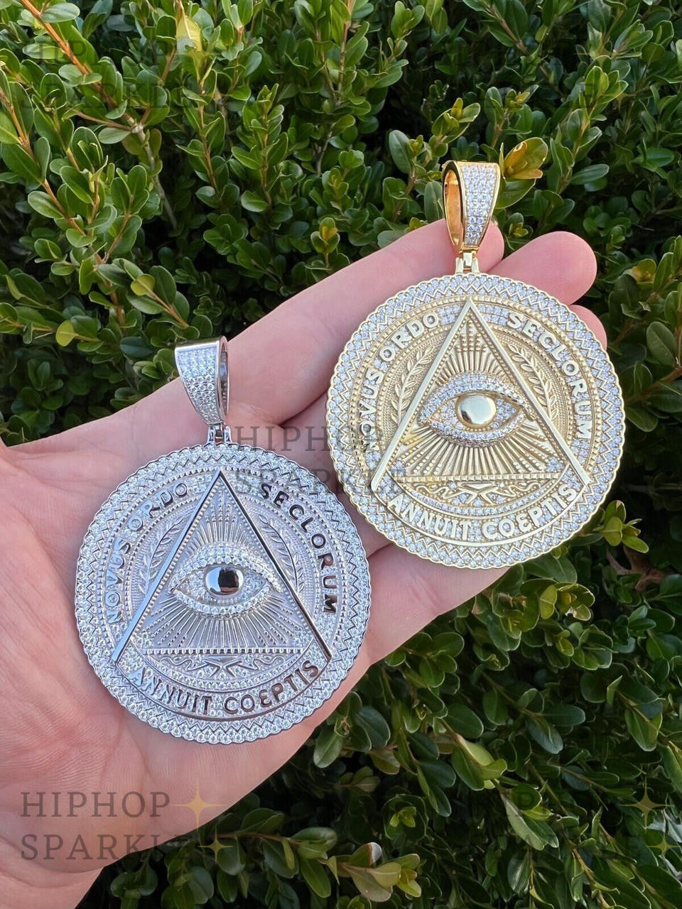 Moissanite Illuminati Eye Masonic Medallion - 14k Gold Vermeil or 925 Silver