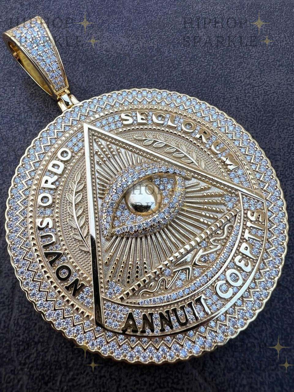 Moissanite Illuminati Eye Masonic Medallion - 14k Gold Vermeil or 925 Silver