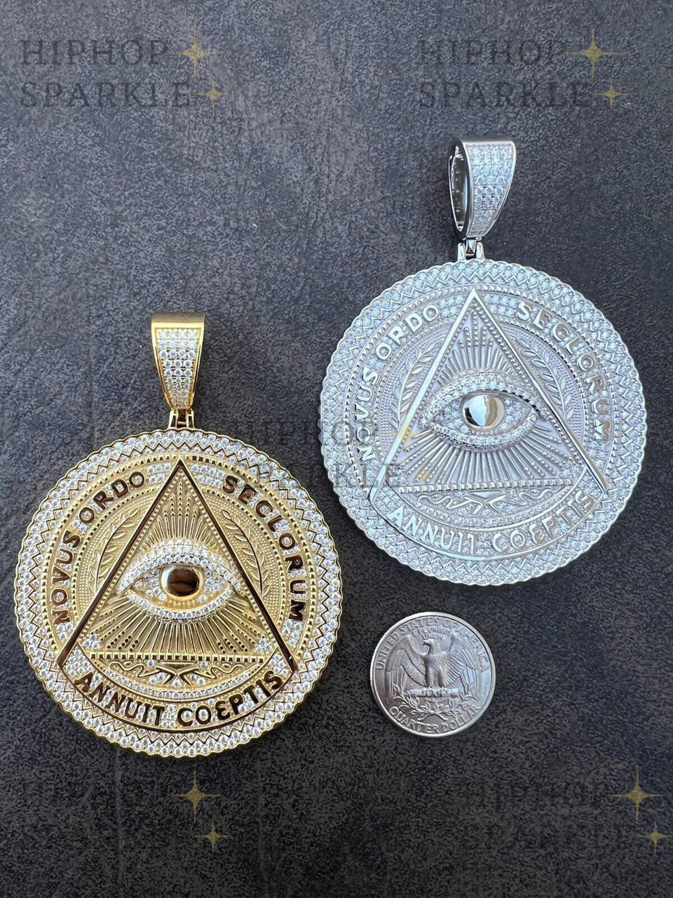 Moissanite Illuminati Eye Masonic Medallion - 14k Gold Vermeil or 925 Silver