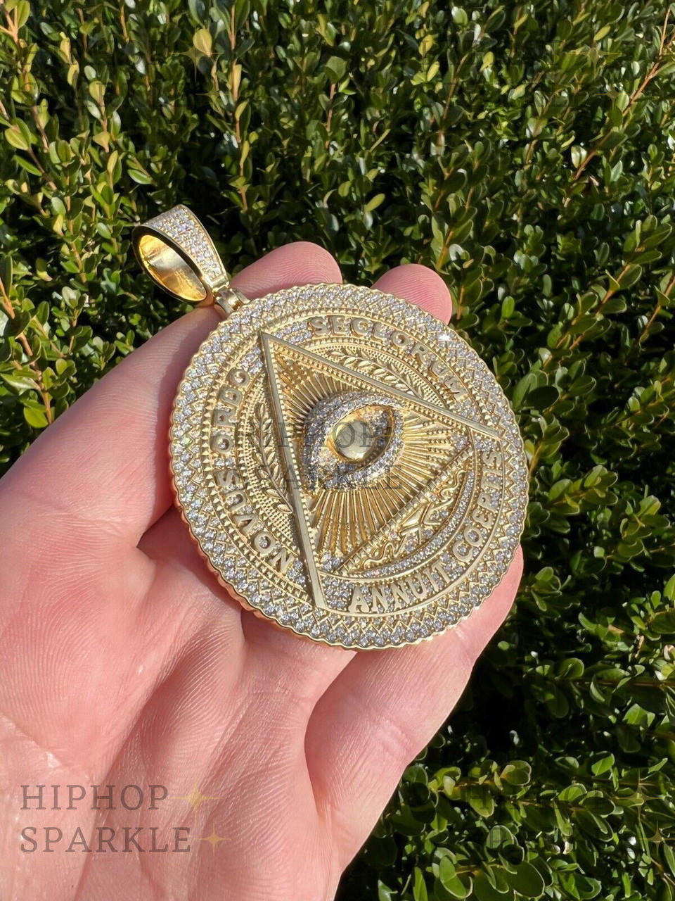 Moissanite Illuminati Eye Masonic Medallion - 14k Gold Vermeil or 925 Silver