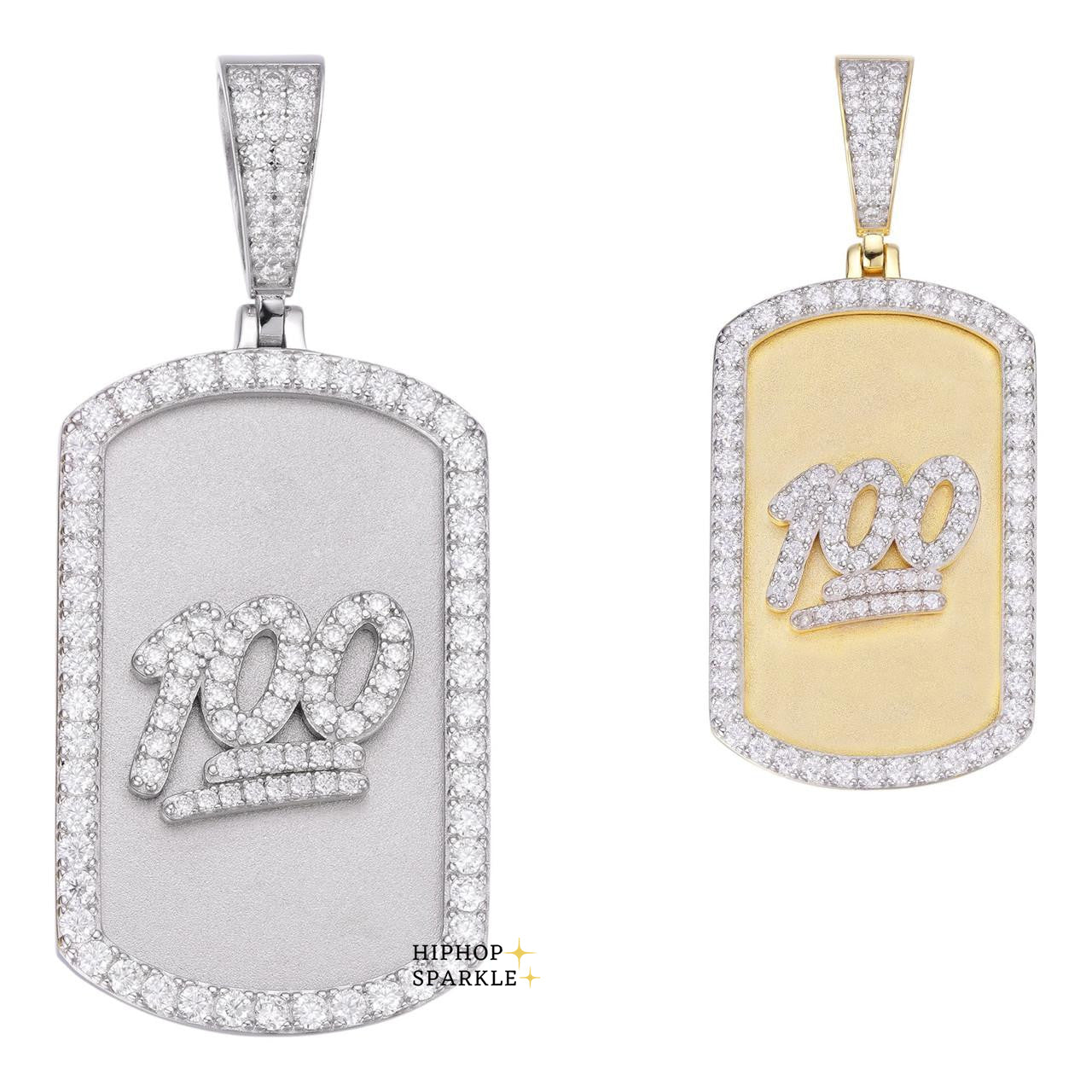 Moissanite Keep It 100 Dog Tag Iced Pendant - 14k Gold Vermeil & 925 Silver