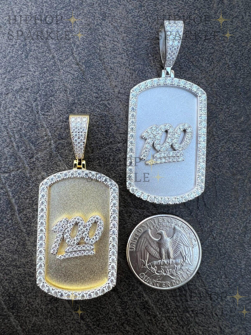 Moissanite Keep It 100 Dog Tag Iced Pendant - 14k Gold Vermeil & 925 Silver