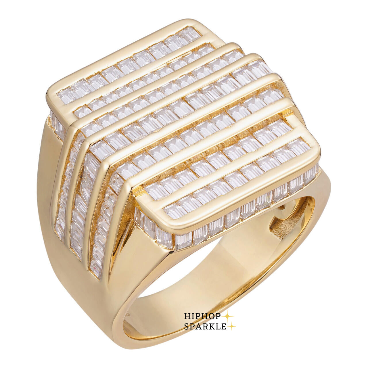 Luxury Moissanite Large Baguette Ring – Modern Design in 14k Gold Vermeil & Silver