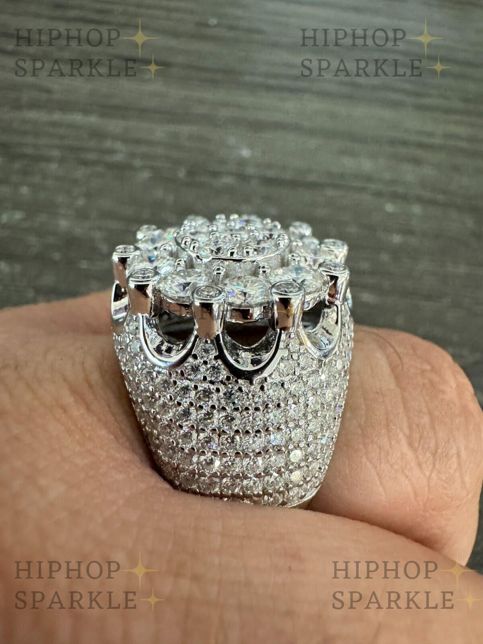 Luxury Moissanite Large Royal Crown Ring – Iced Out 925 Silver