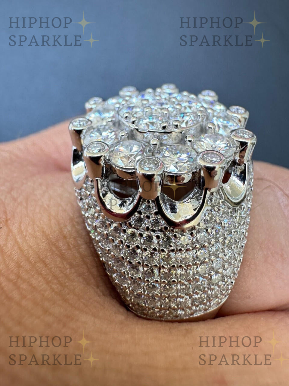 Luxury Moissanite Large Royal Crown Ring – Iced Out 925 Silver