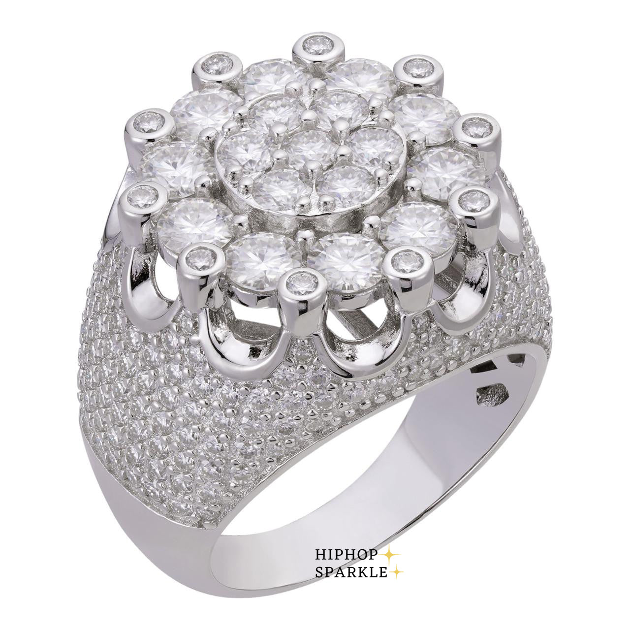 Luxury Moissanite Large Royal Crown Ring – Iced Out 925 Silver