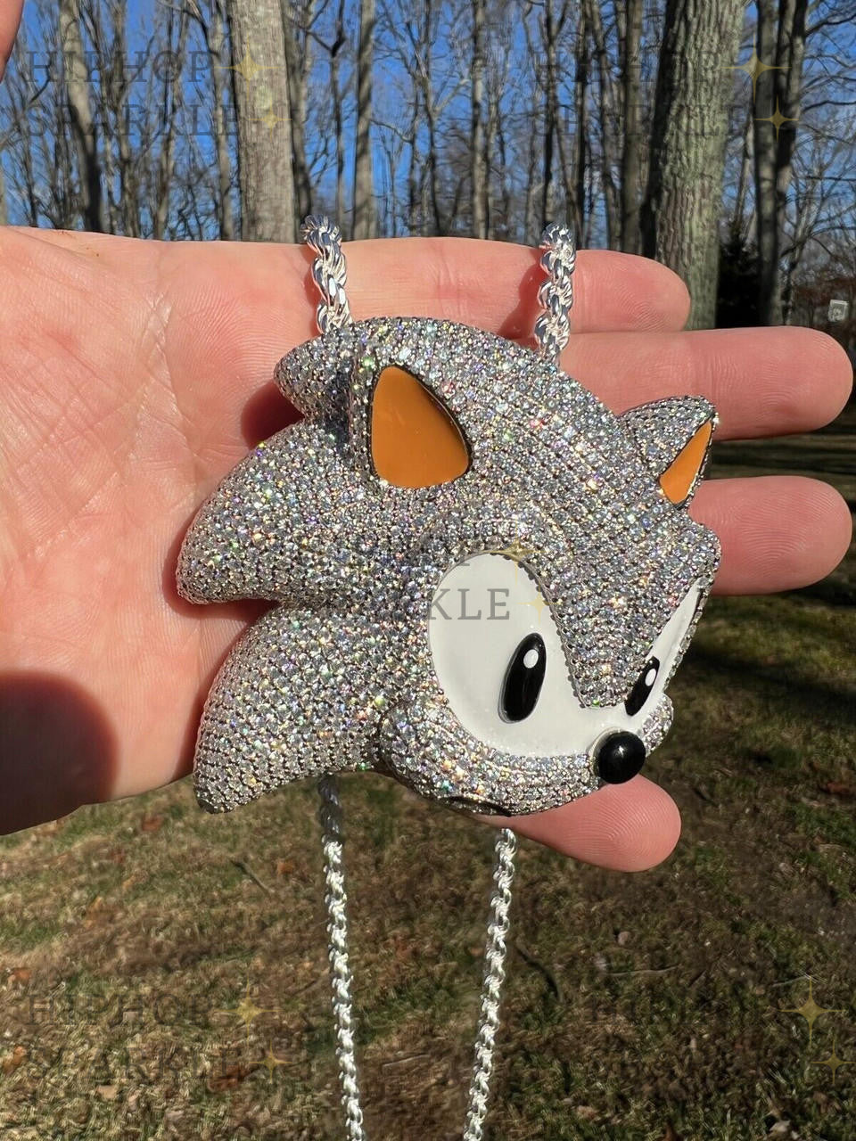 Moissanite Large Sonic The Hedgehog Iced Out Pendant - 925 Silver