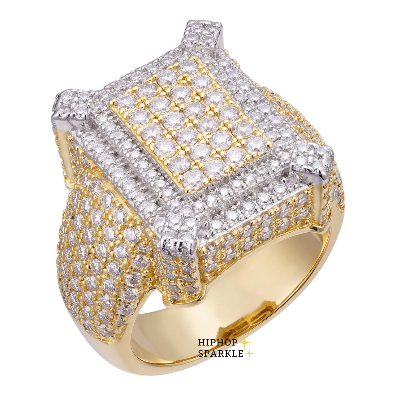 Glamorous Moissanite Lit Legend Iced Out Ring – 14k Gold Vermeil & 925 Silver