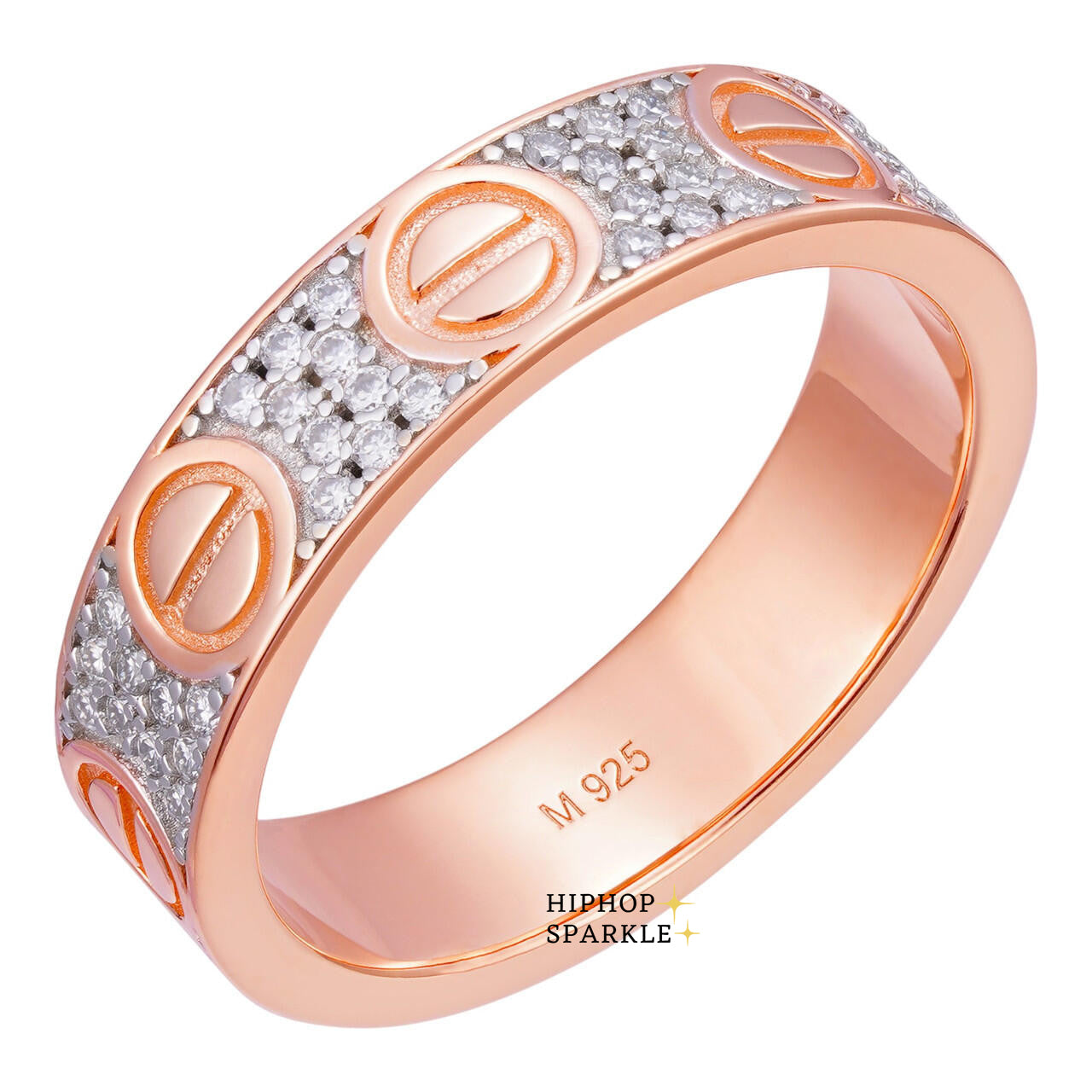 Luxury Moissanite Love Eternity Ring – 14k Rose Gold Vermeil & 925 Silver