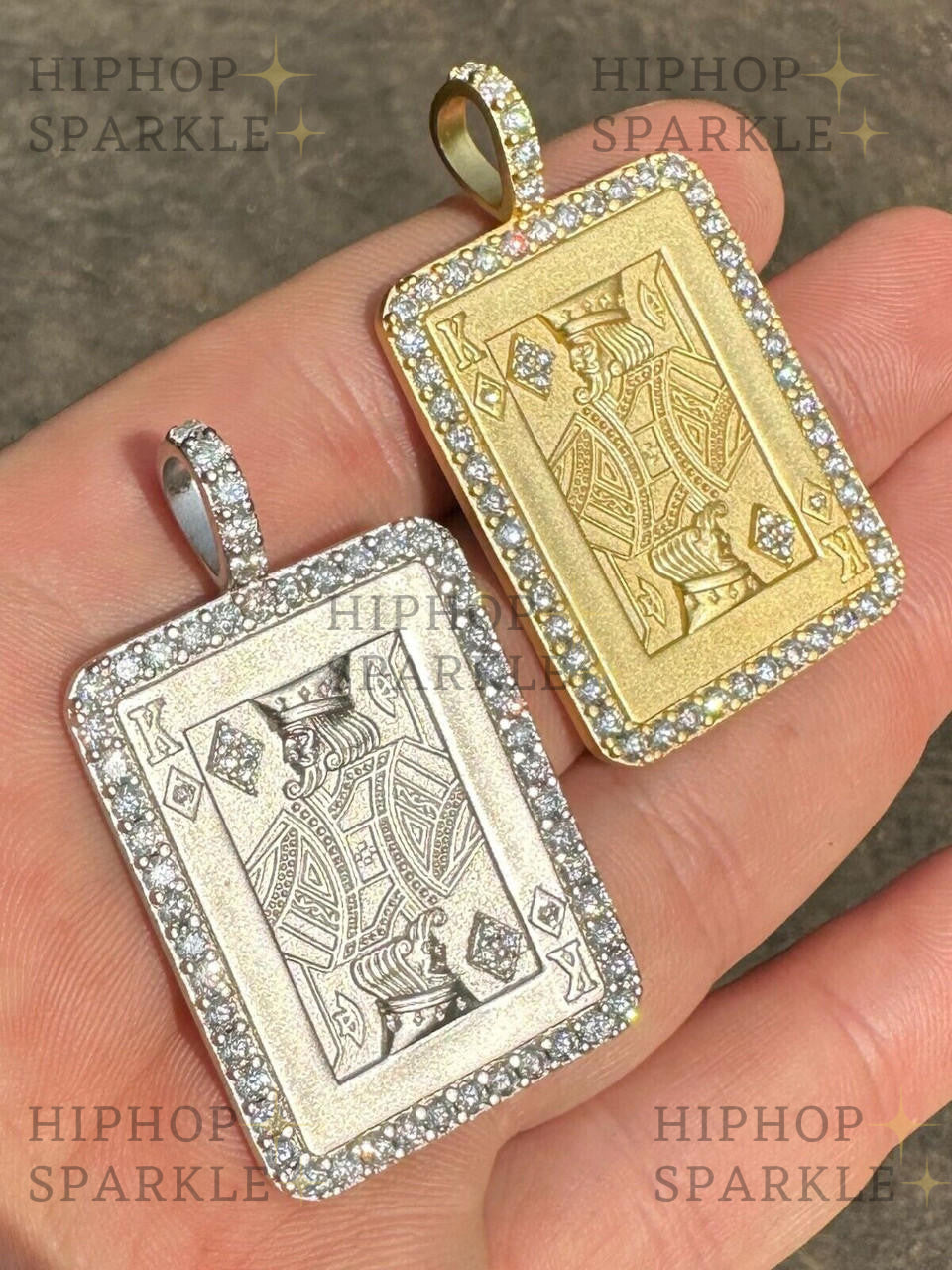 Moissanite Lucky King of Diamonds Pendant - 14k Gold Vermeil or 925 Silver