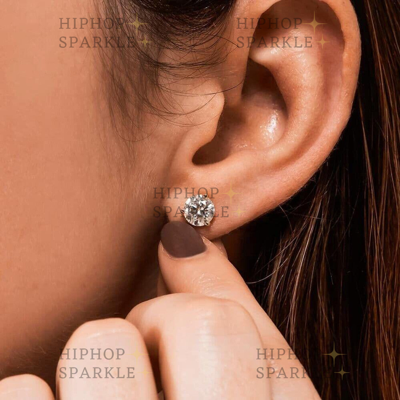 Moissanite Martini 3-Prong Solitaire Pushback Stud Earrings - 14k Gold Vermeil & 925 Silver