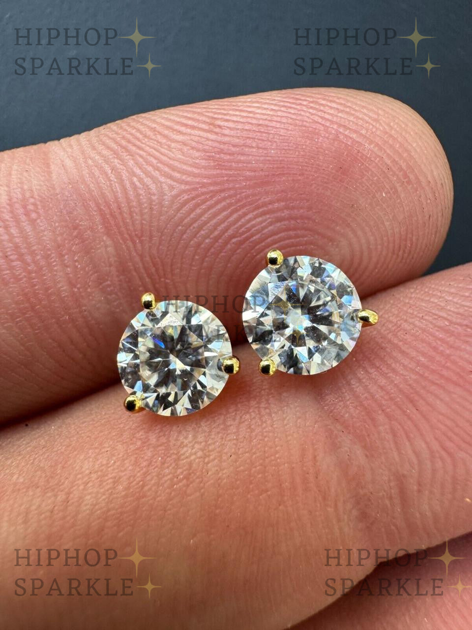 Moissanite Martini 3-Prong Solitaire Pushback Stud Earrings - 14k Gold Vermeil & 925 Silver