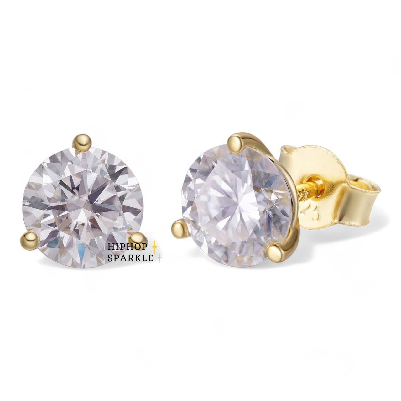 Moissanite Martini 3-Prong Solitaire Pushback Stud Earrings - 14k Gold Vermeil & 925 Silver