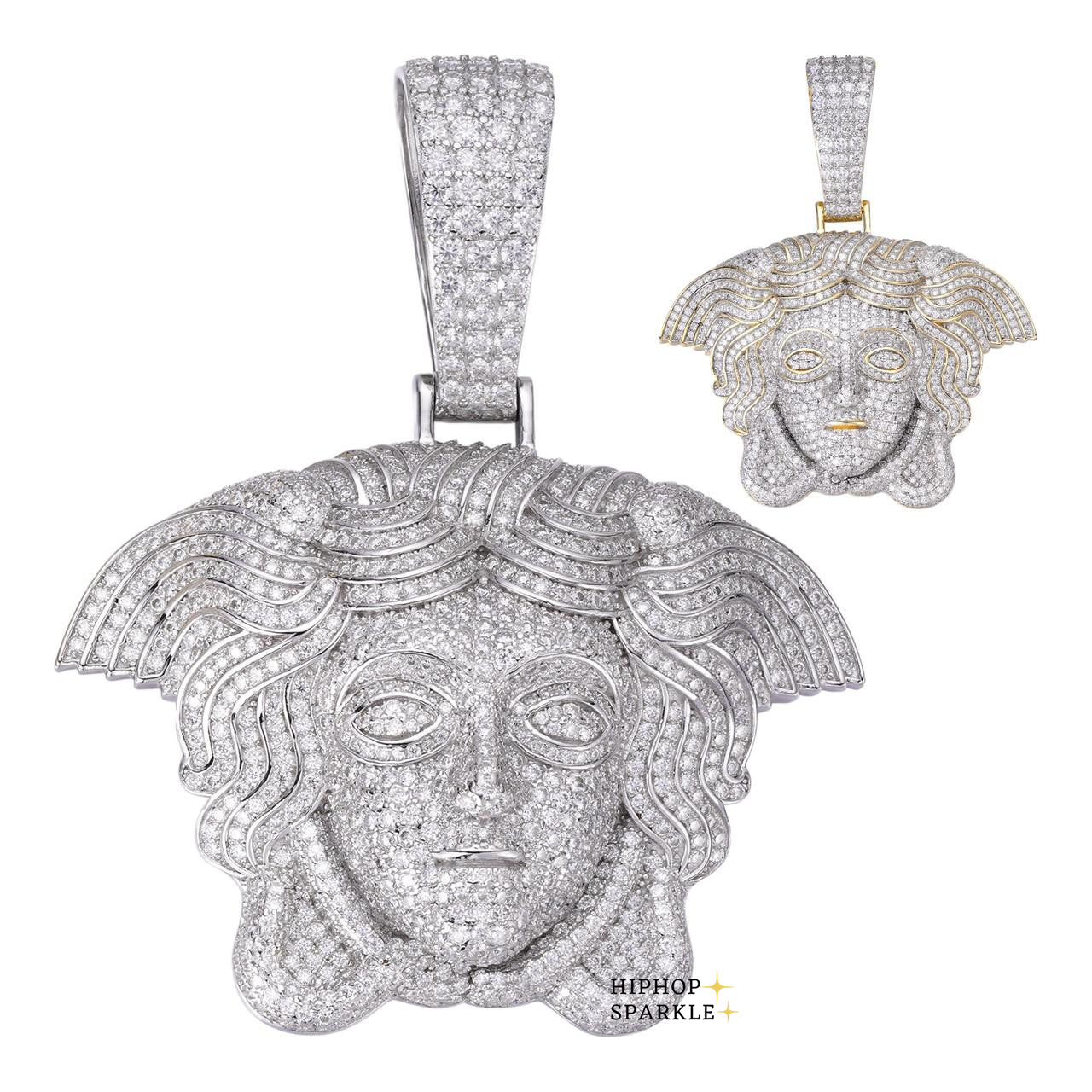 Moissanite Medusa Head Iced Out Pendant - 14k Gold Vermeil or 925 Silver