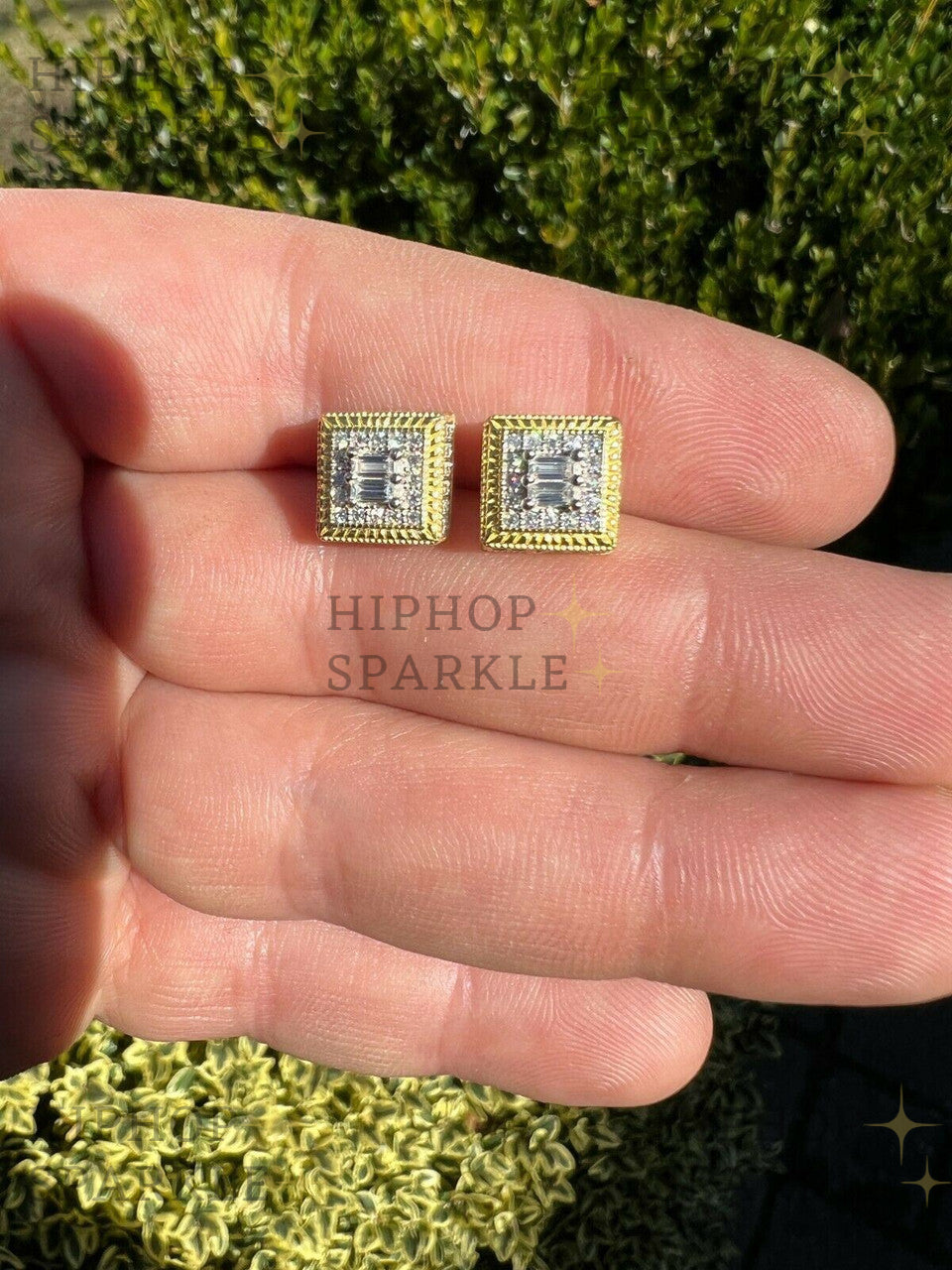 Moissanite Biggie Smalls Square Iced Out Earrings - 14k Gold Vermeil & 925 Silver