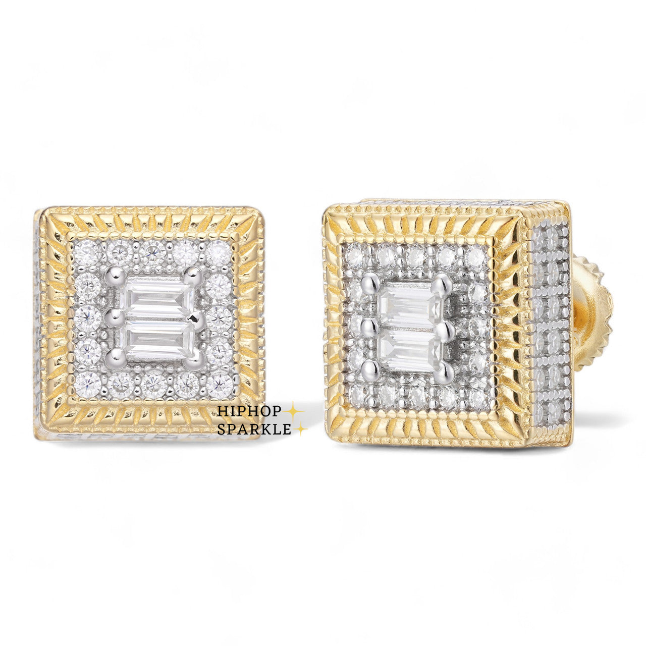 Moissanite Biggie Smalls Square Iced Out Earrings - 14k Gold Vermeil & 925 Silver