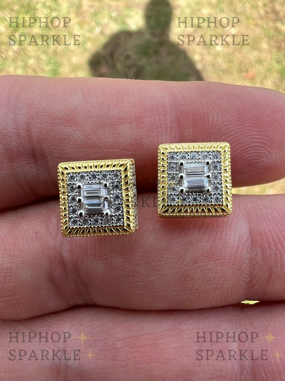 Moissanite Biggie Smalls Square Iced Out Earrings - 14k Gold Vermeil & 925 Silver