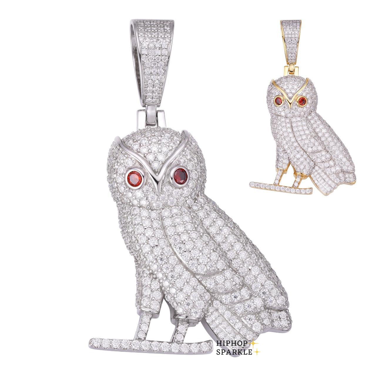 Moissanite Owl Iced Out Pendant - 14k Gold Vermeil & 925 Silver