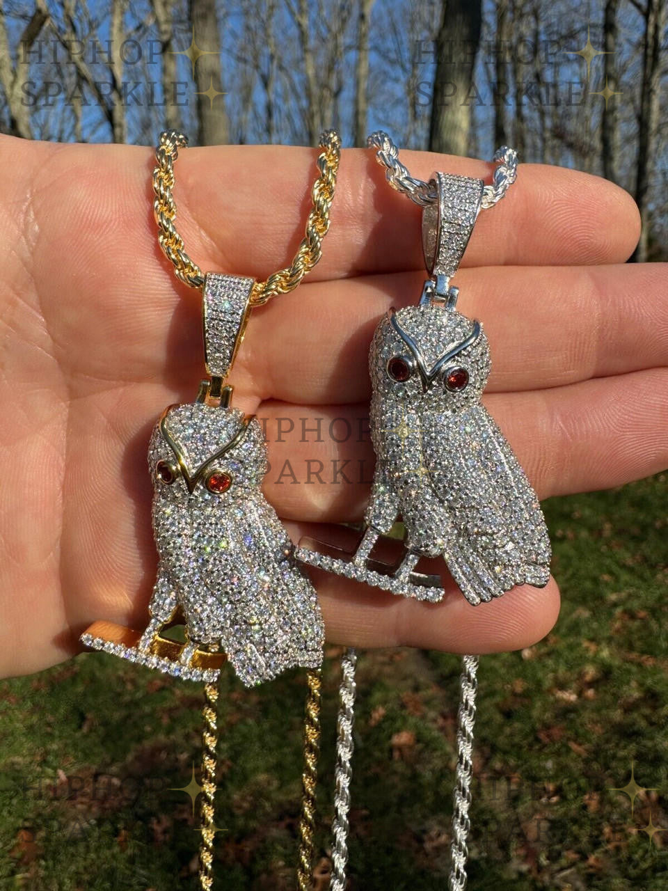 Moissanite Owl Iced Out Pendant - 14k Gold Vermeil & 925 Silver