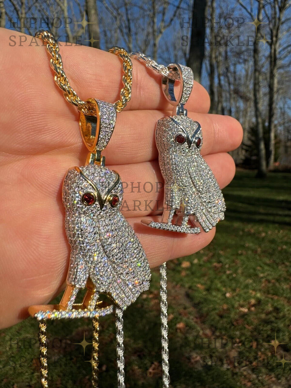 Moissanite Owl Iced Out Pendant - 14k Gold Vermeil & 925 Silver