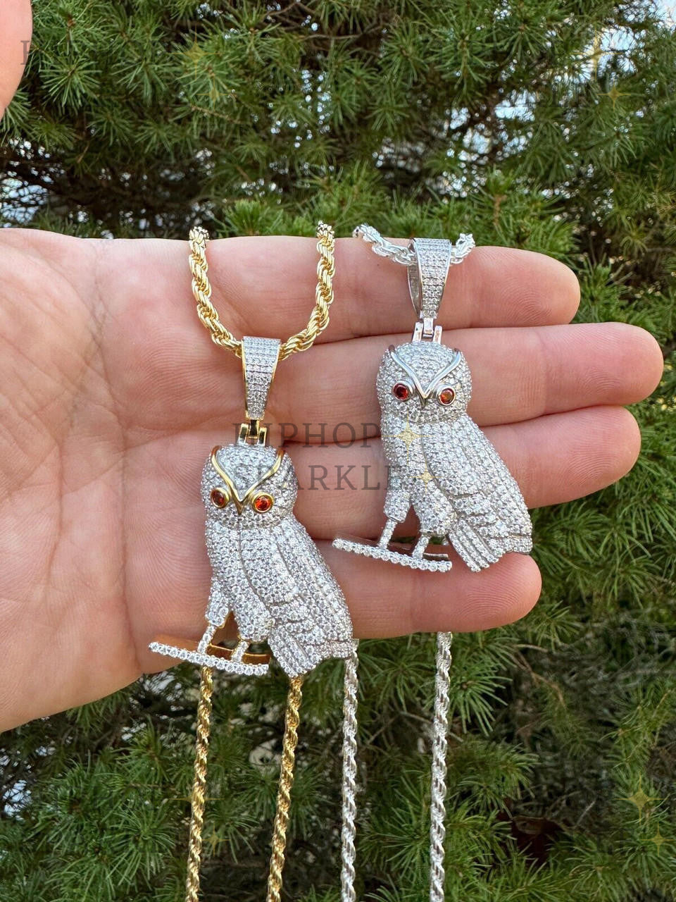 Moissanite Owl Iced Out Pendant - 14k Gold Vermeil & 925 Silver