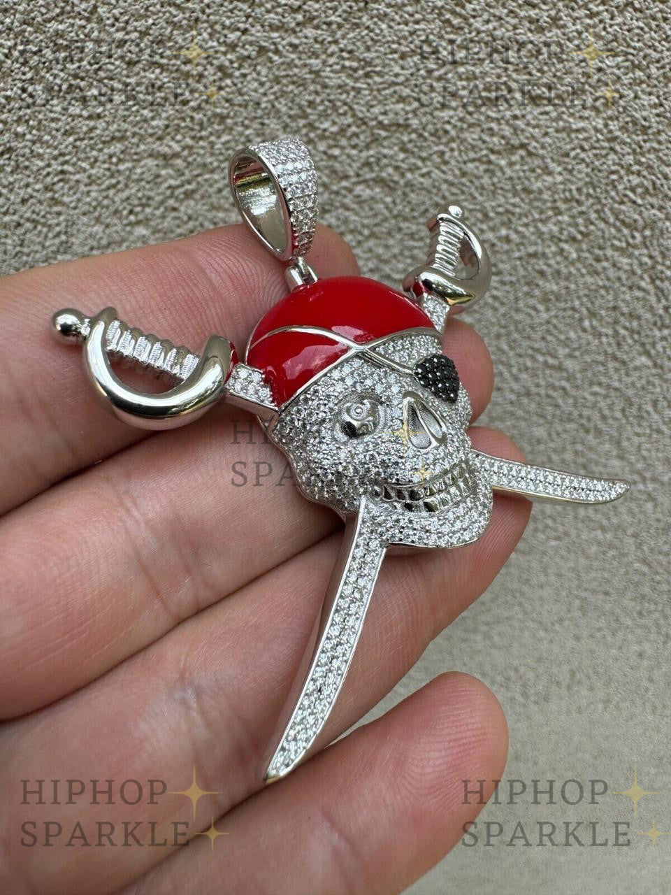 Moissanite Pirate Skull & Crossbones Pendant - 14k Gold Vermeil & 925 Silver