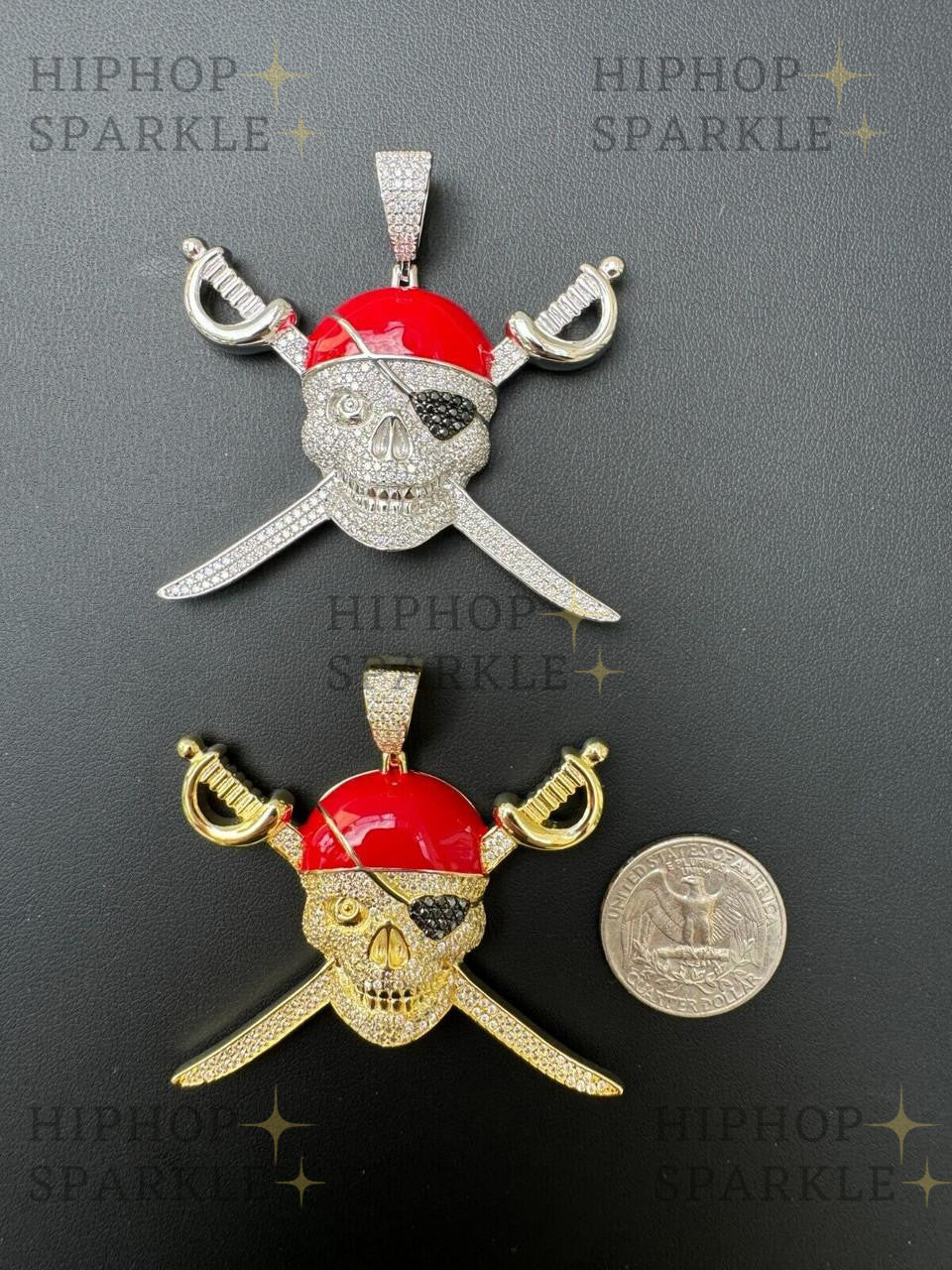 Moissanite Pirate Skull & Crossbones Pendant - 14k Gold Vermeil & 925 Silver