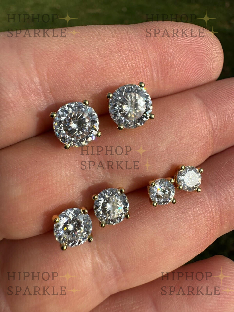 Moissanite Portuguese Cut Solitaire Stud Earrings - 100 Facets, 14k Gold Vermeil & 925 Silver