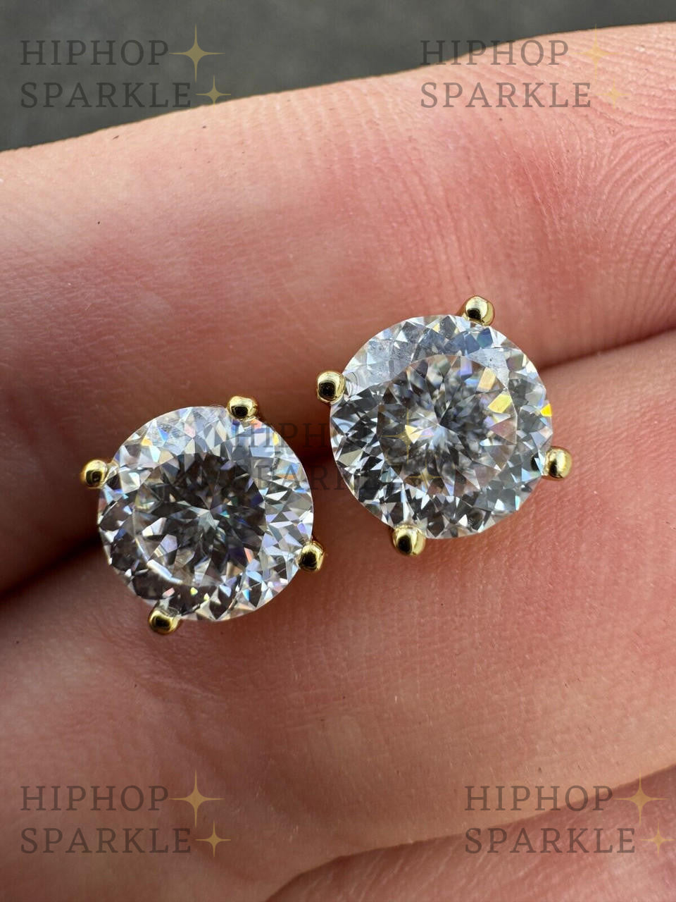 Moissanite Portuguese Cut Solitaire Stud Earrings - 100 Facets, 14k Gold Vermeil & 925 Silver