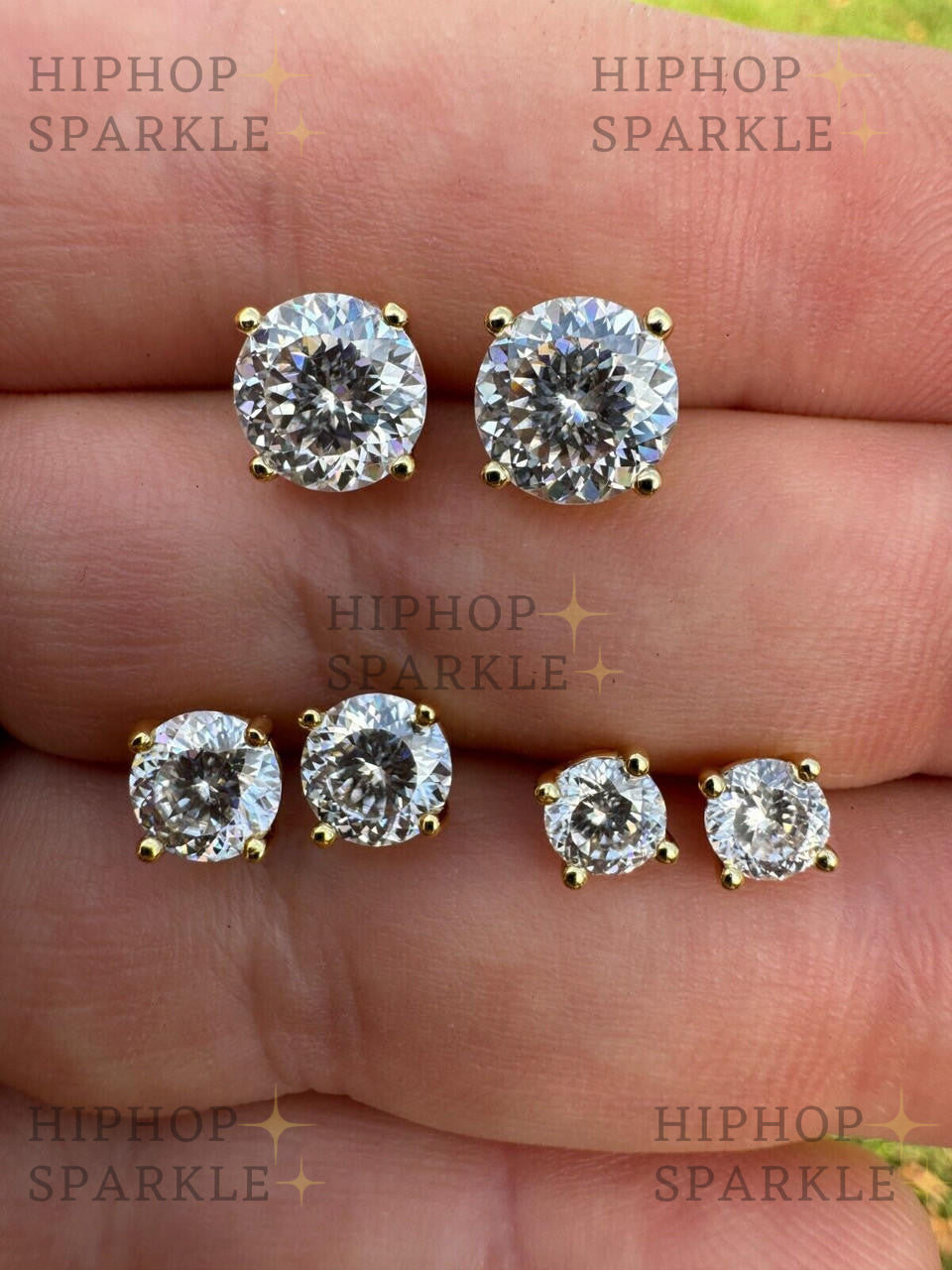 Moissanite Portuguese Cut Solitaire Stud Earrings - 100 Facets, 14k Gold Vermeil & 925 Silver