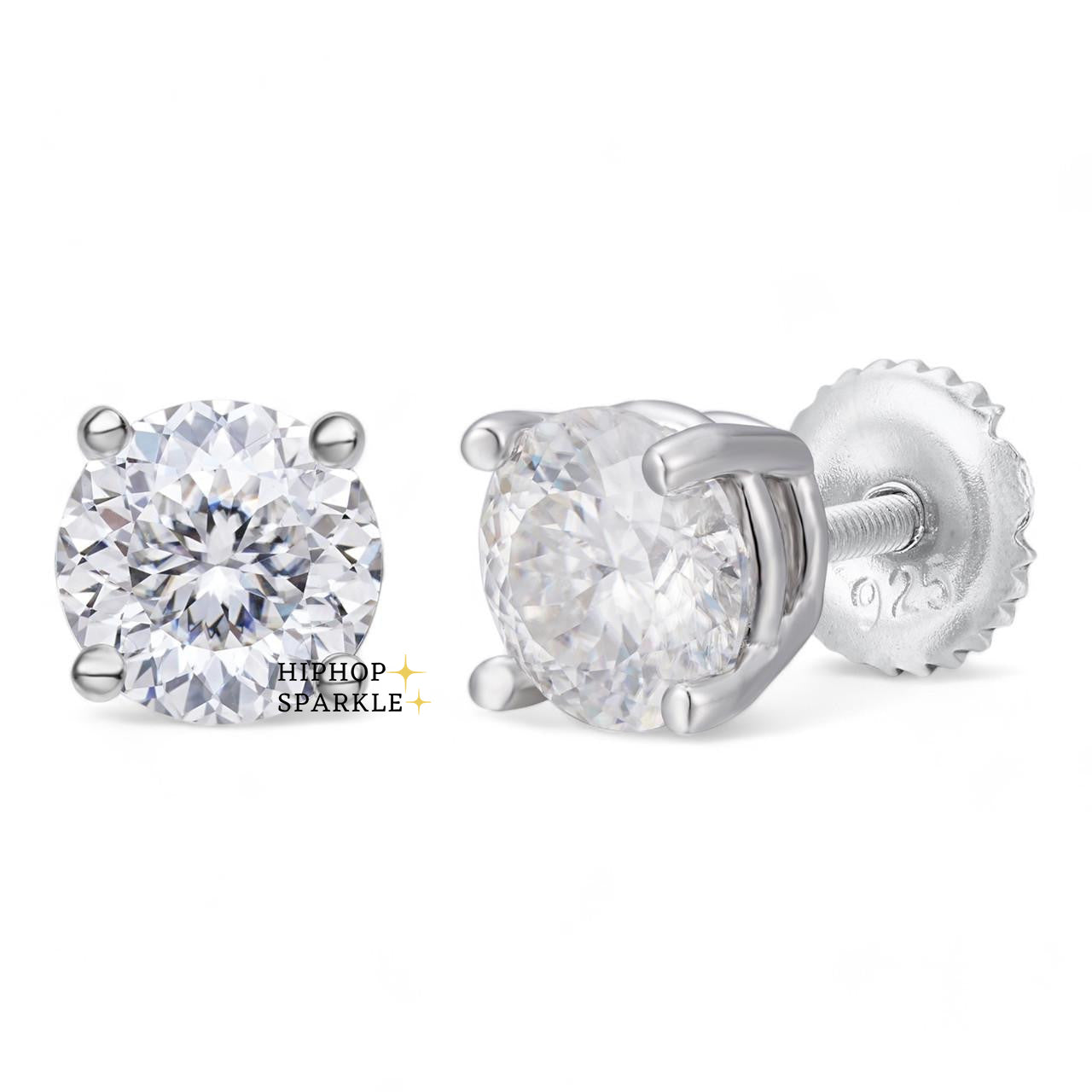 Moissanite Portuguese Cut Solitaire Stud Earrings - 100 Facets, 925 Silver, 5mm-8mm, 1-4ct