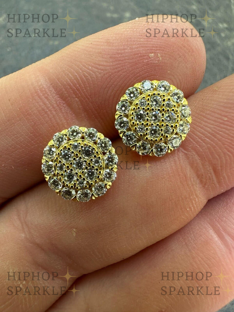 Moissanite Fully Iced Out Round Hip Hop Earrings - 14k Gold Vermeil & 925 Silver