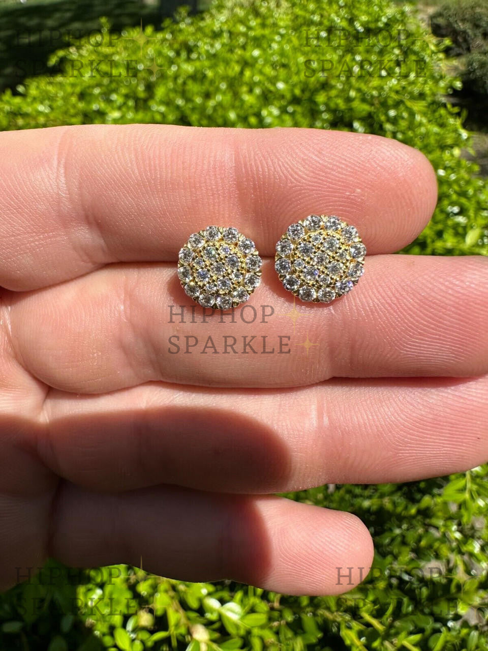 Moissanite Fully Iced Out Round Hip Hop Earrings - 14k Gold Vermeil & 925 Silver