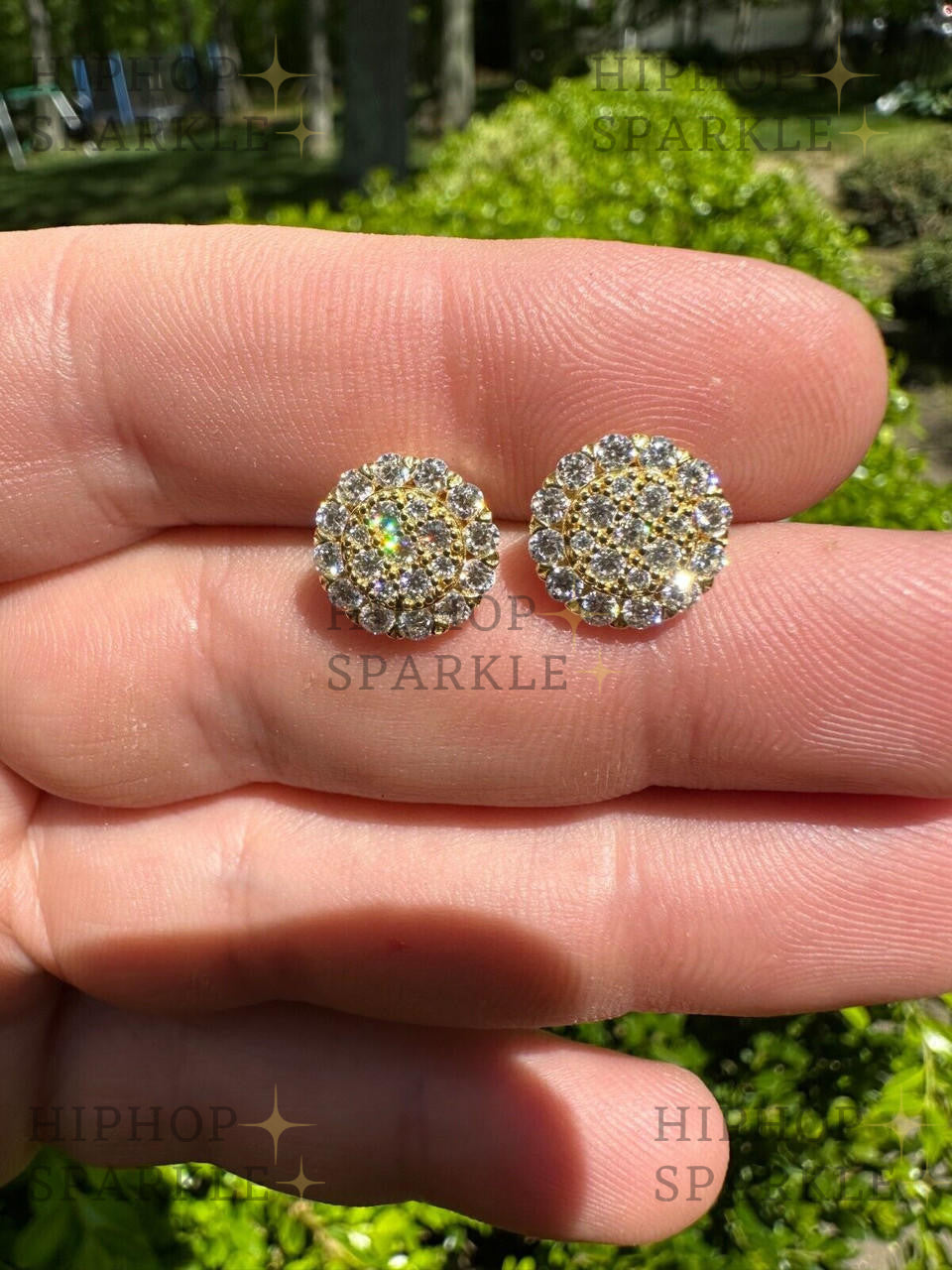 Moissanite Fully Iced Out Round Hip Hop Earrings - 14k Gold Vermeil & 925 Silver