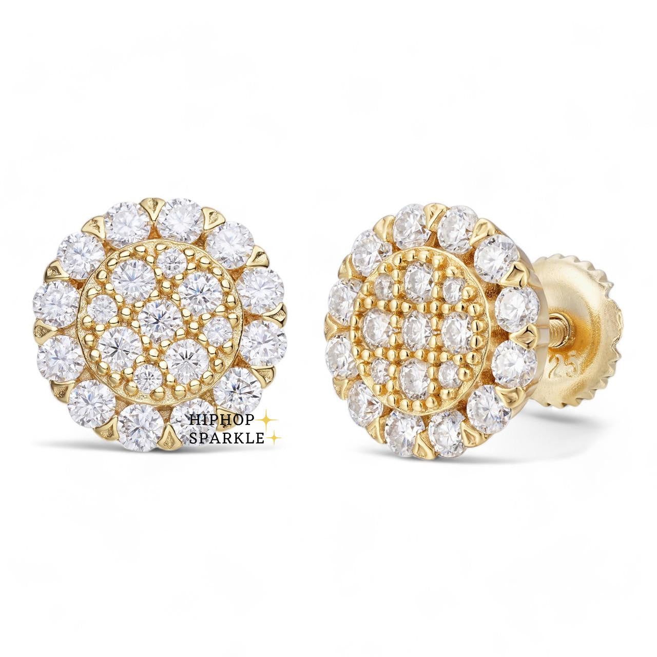 Moissanite Fully Iced Out Round Hip Hop Earrings - 14k Gold Vermeil & 925 Silver