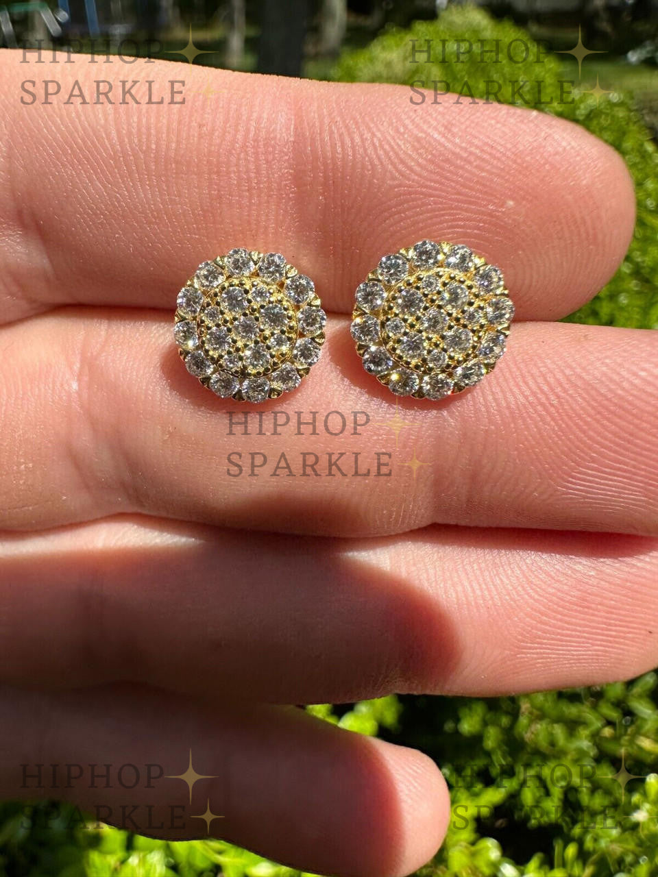 Moissanite Fully Iced Out Round Hip Hop Earrings - 14k Gold Vermeil & 925 Silver