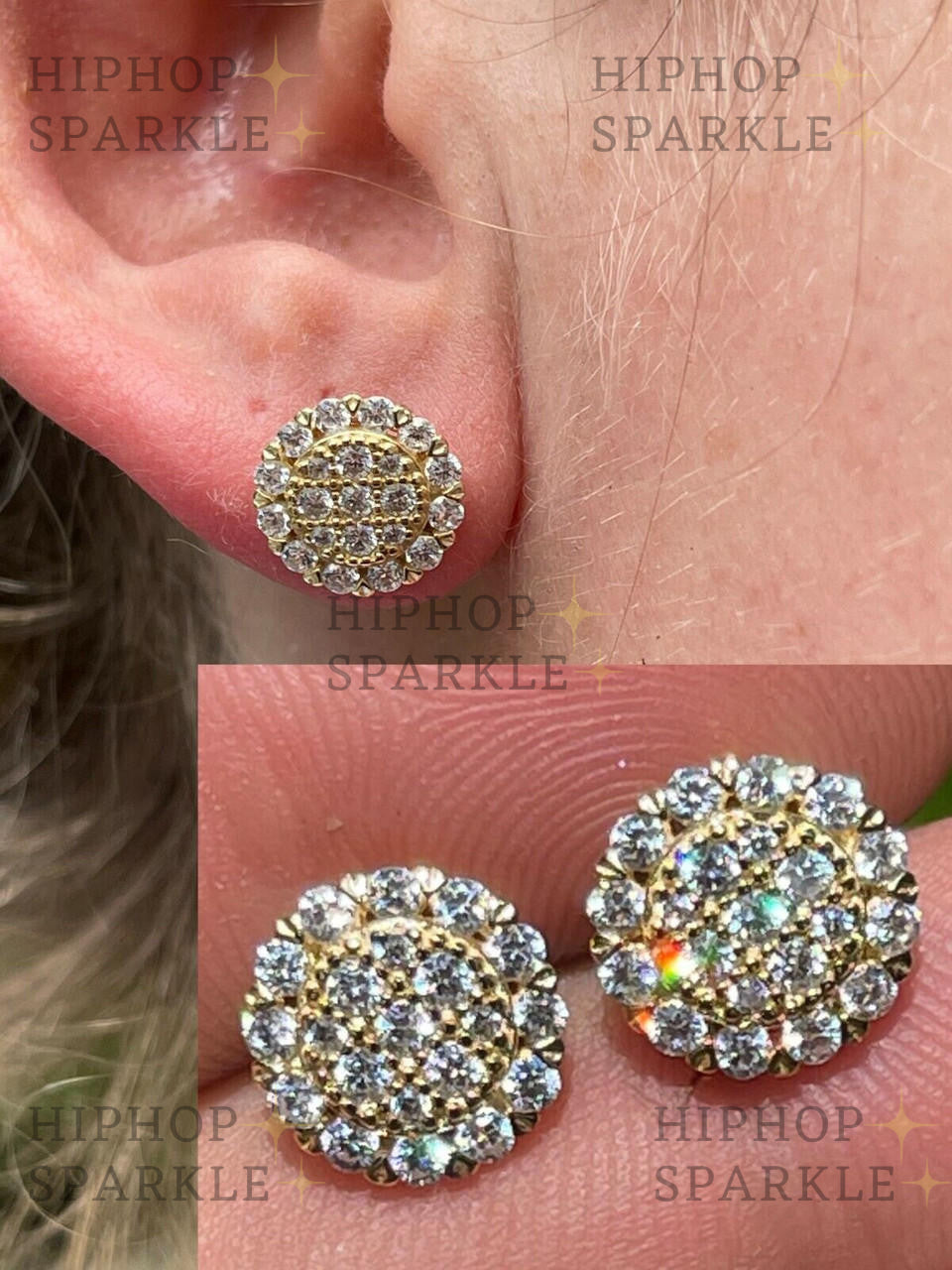 Moissanite Fully Iced Out Round Hip Hop Earrings - 14k Gold Vermeil & 925 Silver