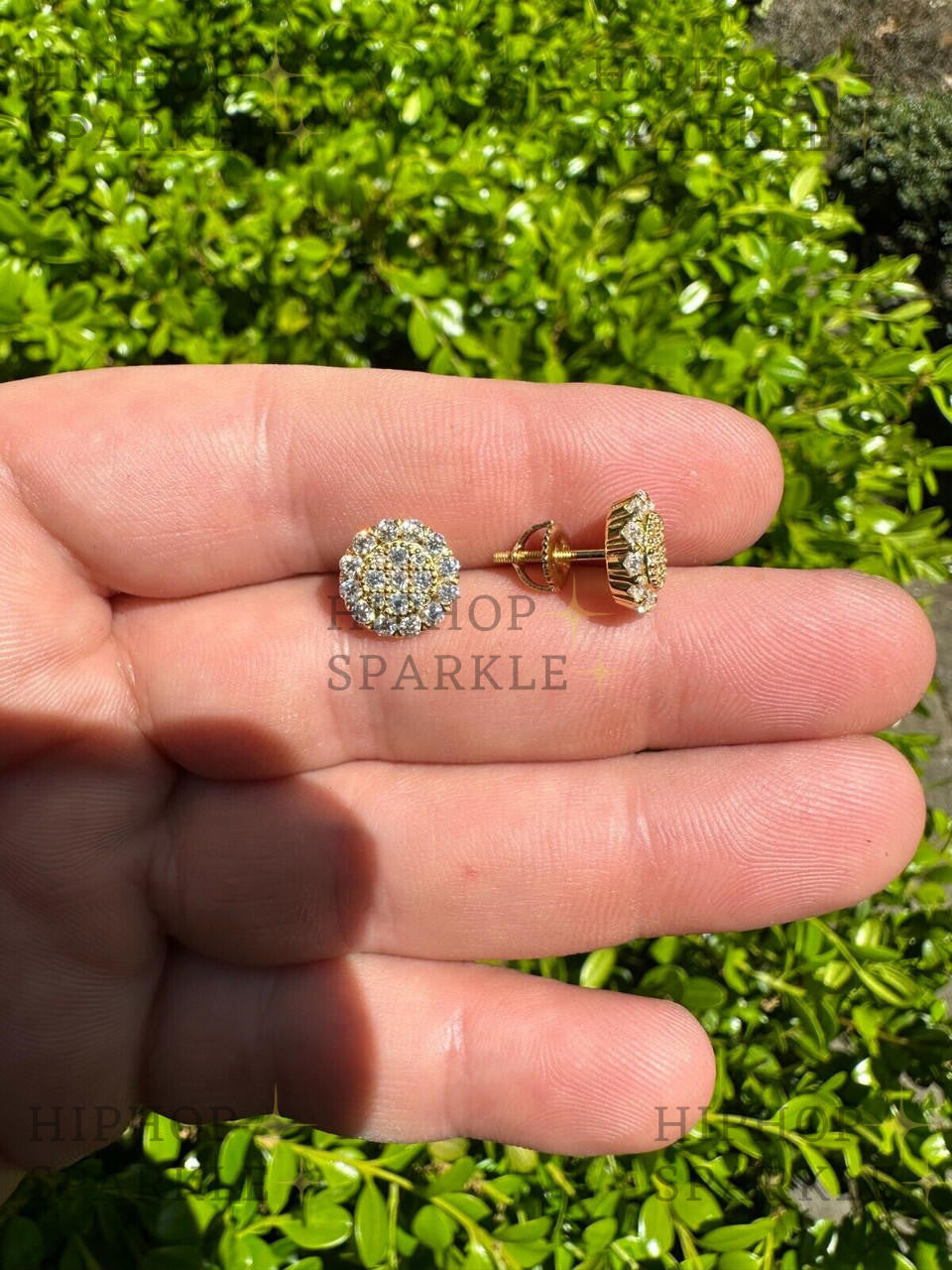 Moissanite Fully Iced Out Round Hip Hop Earrings - 14k Gold Vermeil & 925 Silver