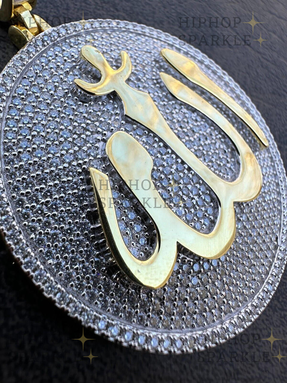 Moissanite Iced Out Allah Medallion Arabic Pendant - 14k Gold Vermeil & 925 Silver