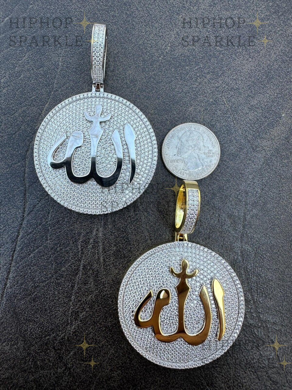 Moissanite Iced Out Allah Medallion Arabic Pendant - 14k Gold Vermeil & 925 Silver