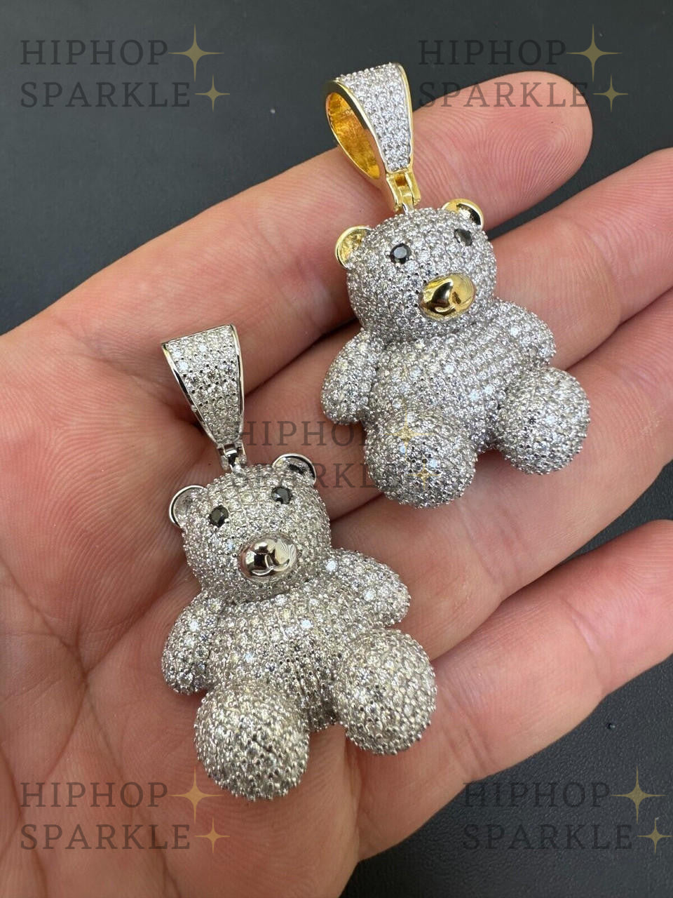 Moissanite 3D Teddy Bear Iced Out Pendant - 14k Gold Vermeil & 925 Silver