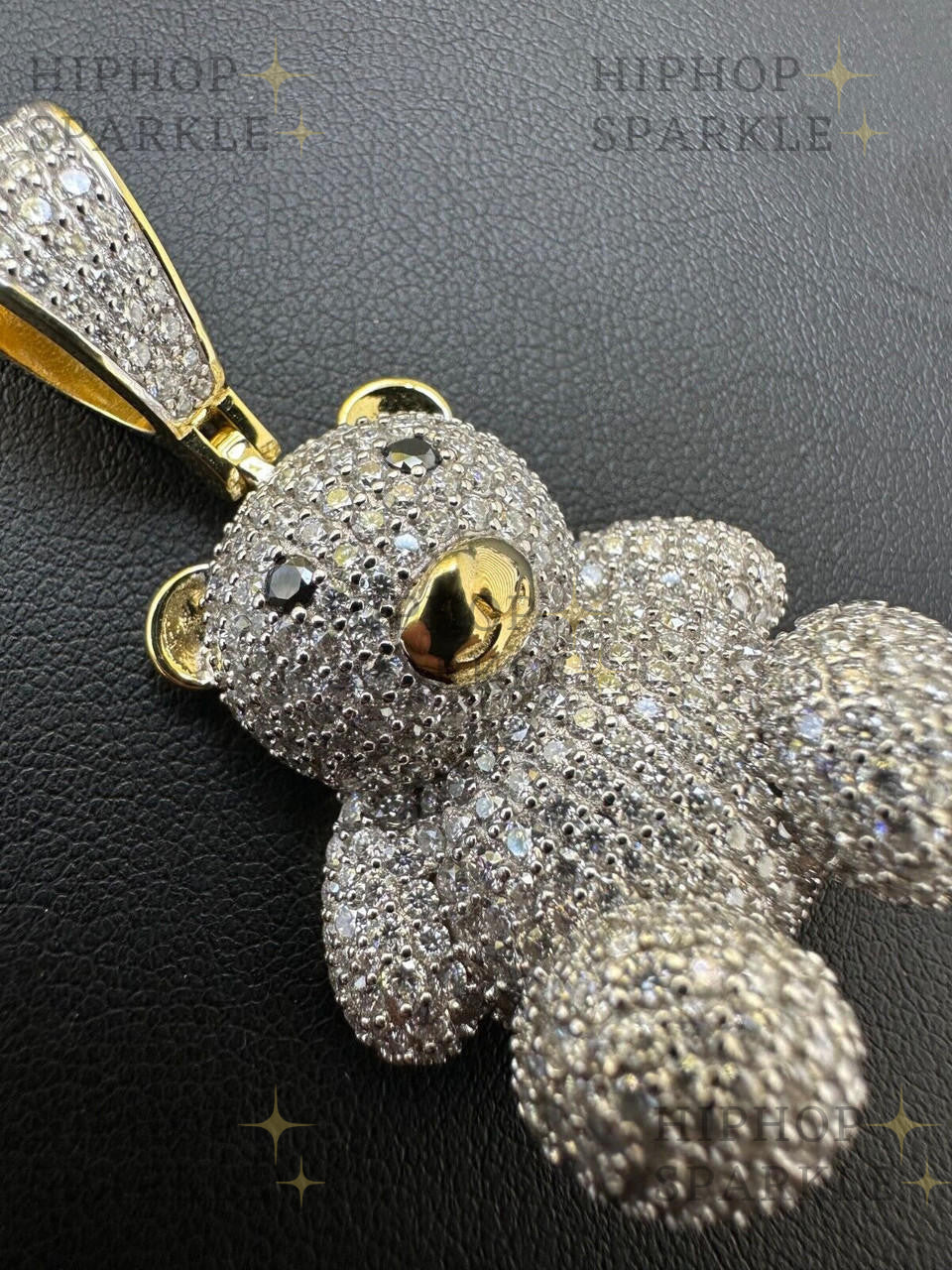 Moissanite 3D Teddy Bear Iced Out Pendant - 14k Gold Vermeil & 925 Silver