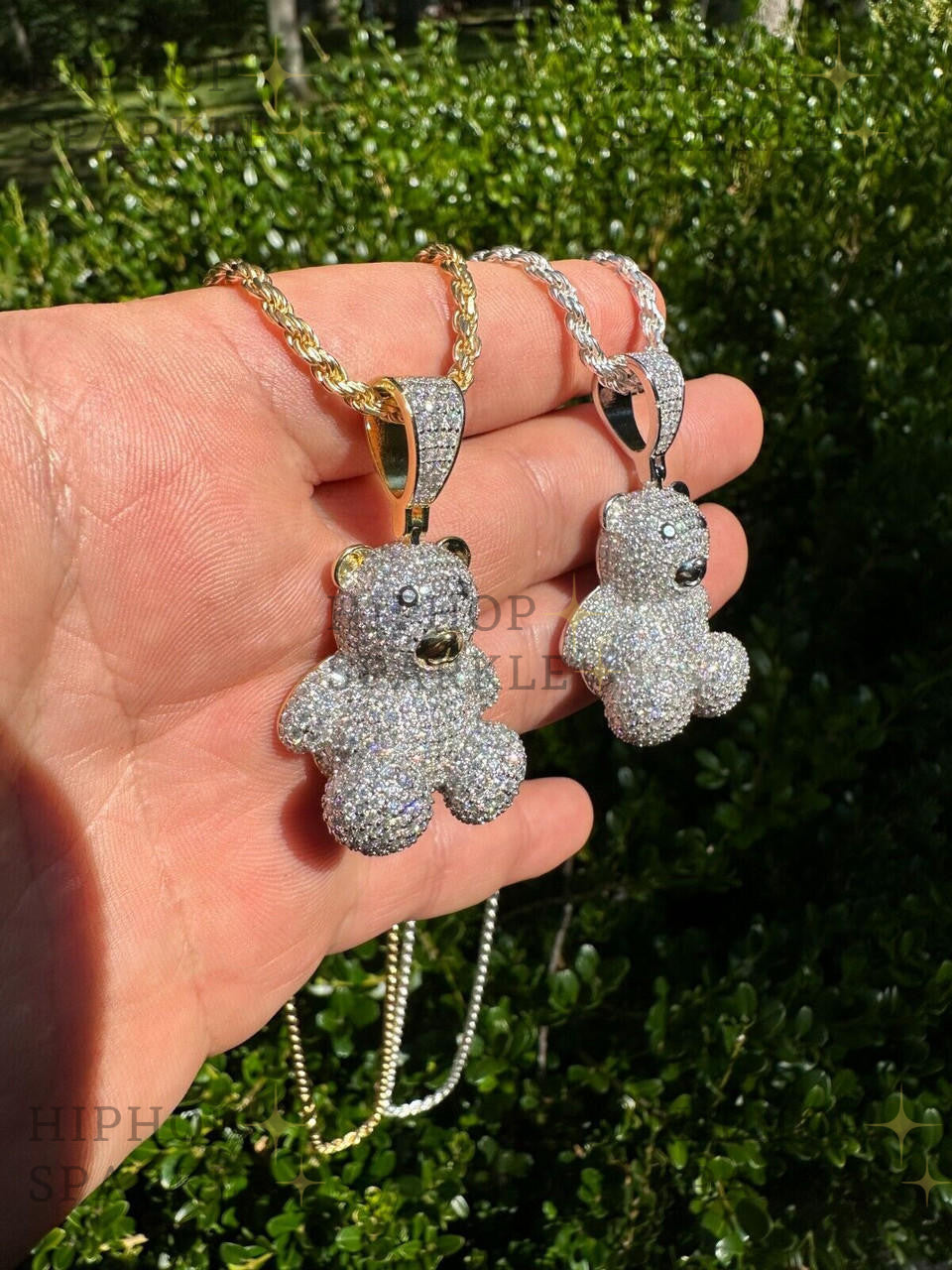 Moissanite 3D Teddy Bear Iced Out Pendant - 14k Gold Vermeil & 925 Silver