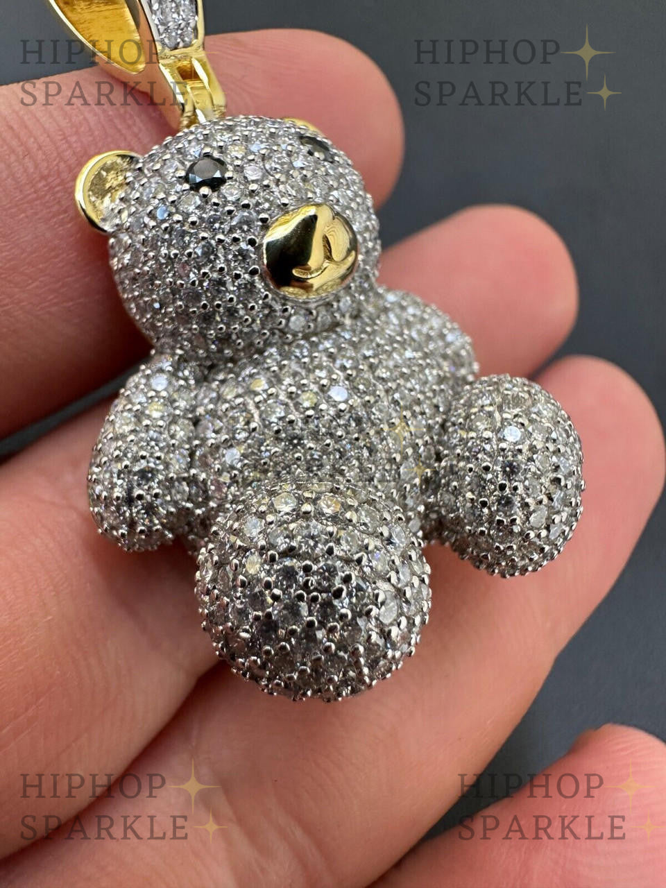 Moissanite 3D Teddy Bear Iced Out Pendant - 14k Gold Vermeil & 925 Silver