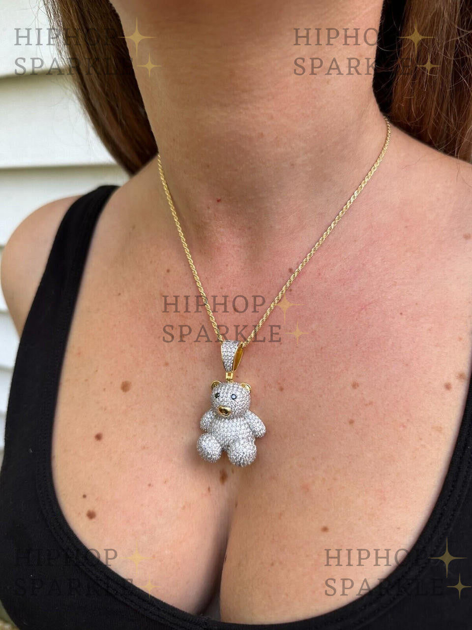 Moissanite 3D Teddy Bear Iced Out Pendant - 14k Gold Vermeil & 925 Silver